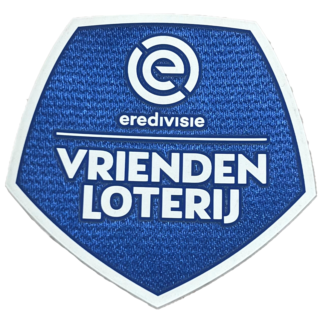 Blue octagonal Eredivisie badge featuring the Eredivisie logo and Vrienden Loterij text