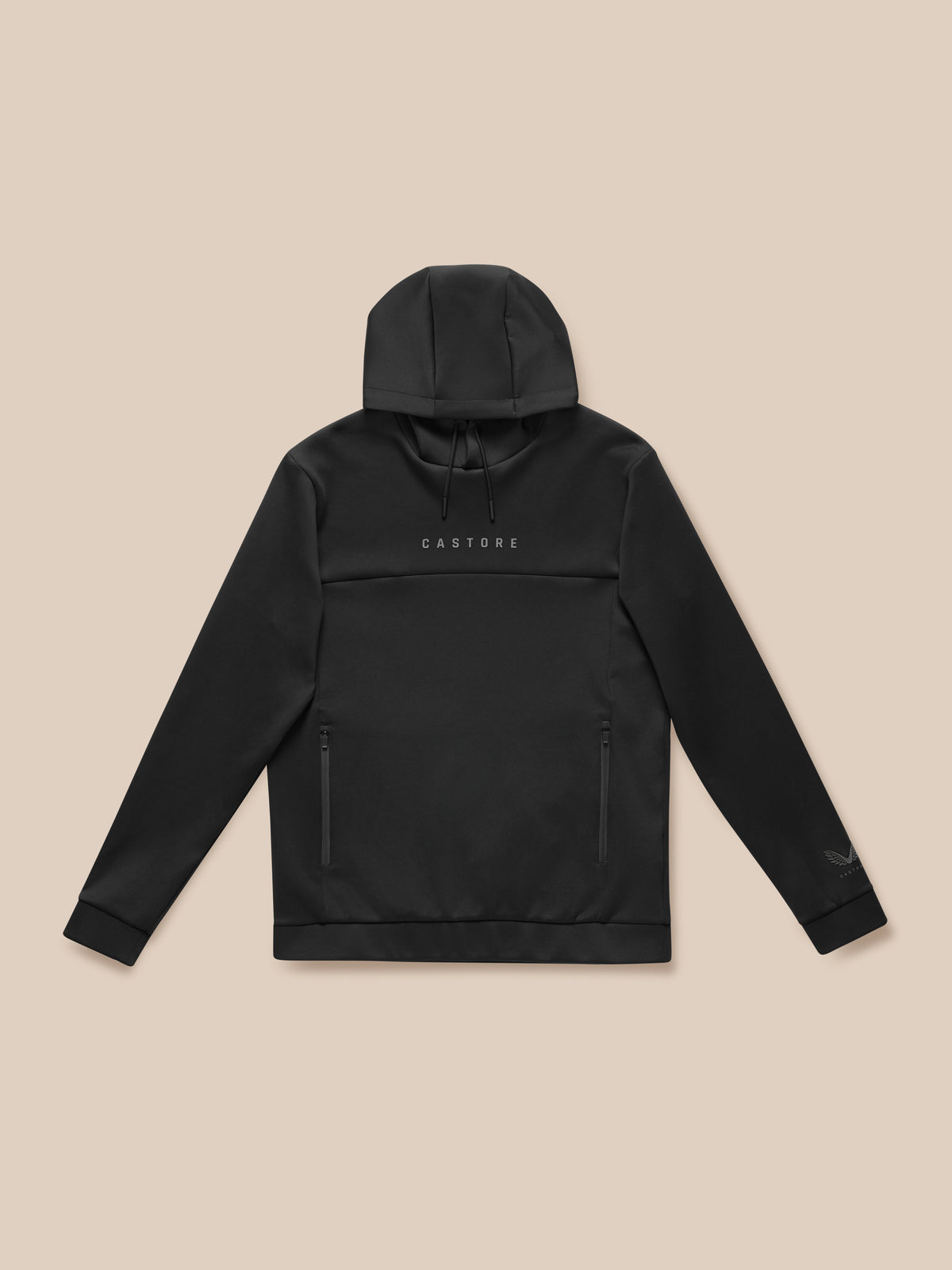 Full body view of model wearing black Flex Lifestyle Hoodie and matching joggers
