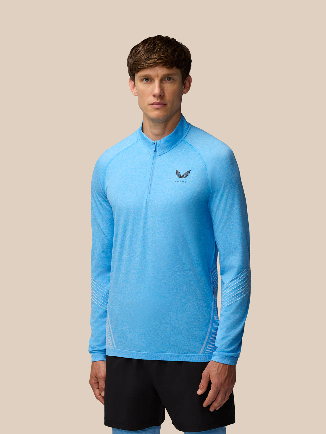 Flow Seamless Quarter Zip Long Sleeve Top - Cool Blue/Black – Castore