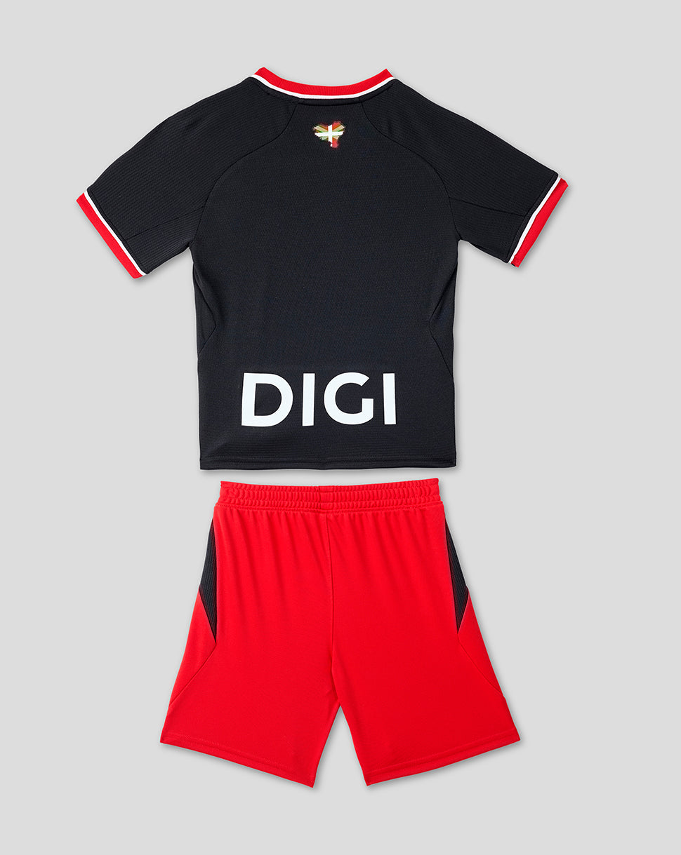 Athletic Club Junior 26/27 away kit back view with black jersey showing DIGI sponsor, red shorts and club crest