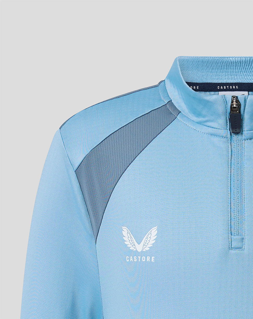 Light blue FC Twente junior training mid layer with zip collar and Castore logo on chest