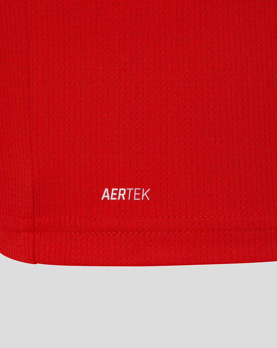 Red fabric with 'AERTEK' logo on a white background