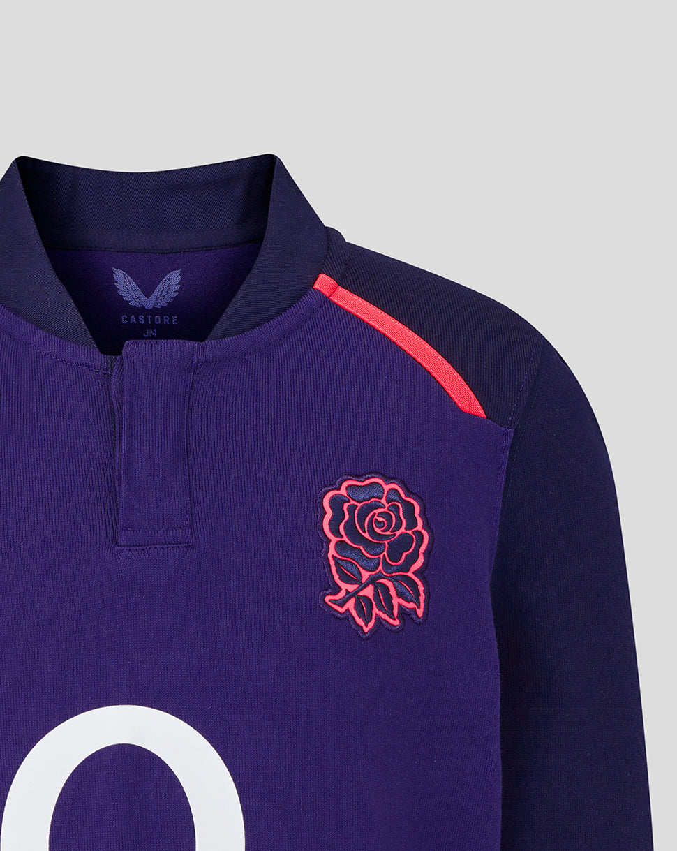 Navy rugby jersey with red rose emblem and white letter 'O2' on a light gray background