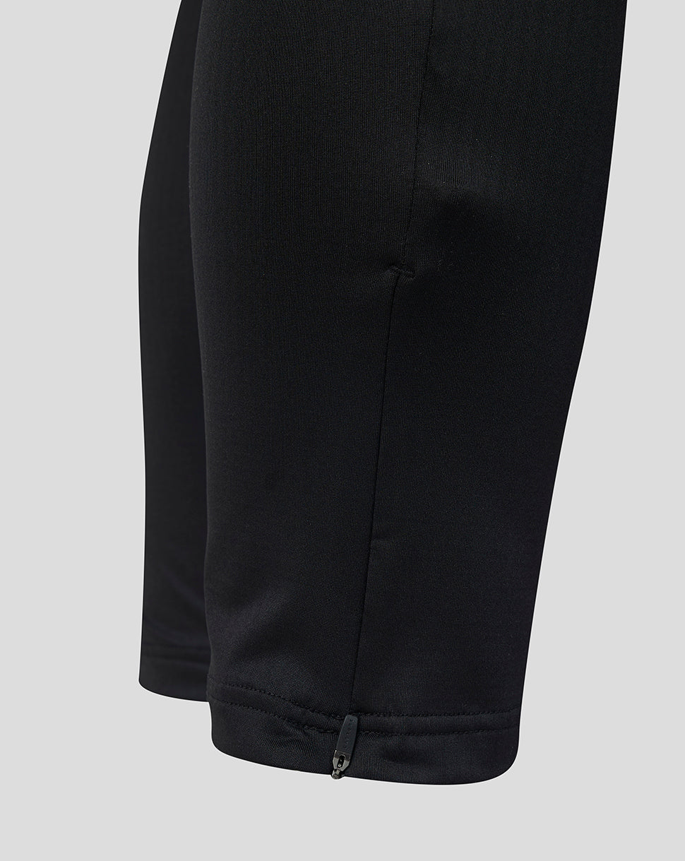 Close-up of the ankle area on black training coaches pants with a small zipper detail