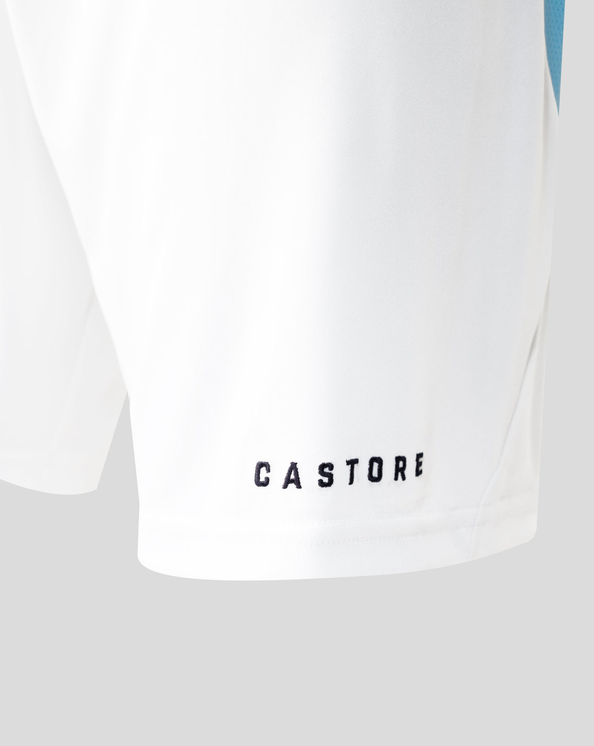 White Feyenoord away shorts featuring Castore branding and club detailing along the leg