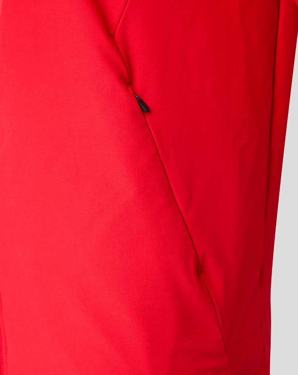 Red FC Utrecht jacket close-up of a side zip pocket.