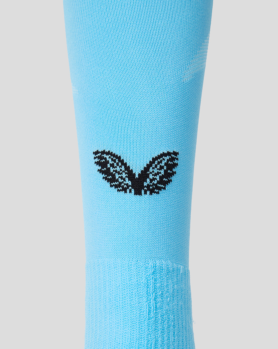 Light blue Feyenoord Junior away sock with reinforced heel and footbed Feyenoord F on shin and Castore logo at calf