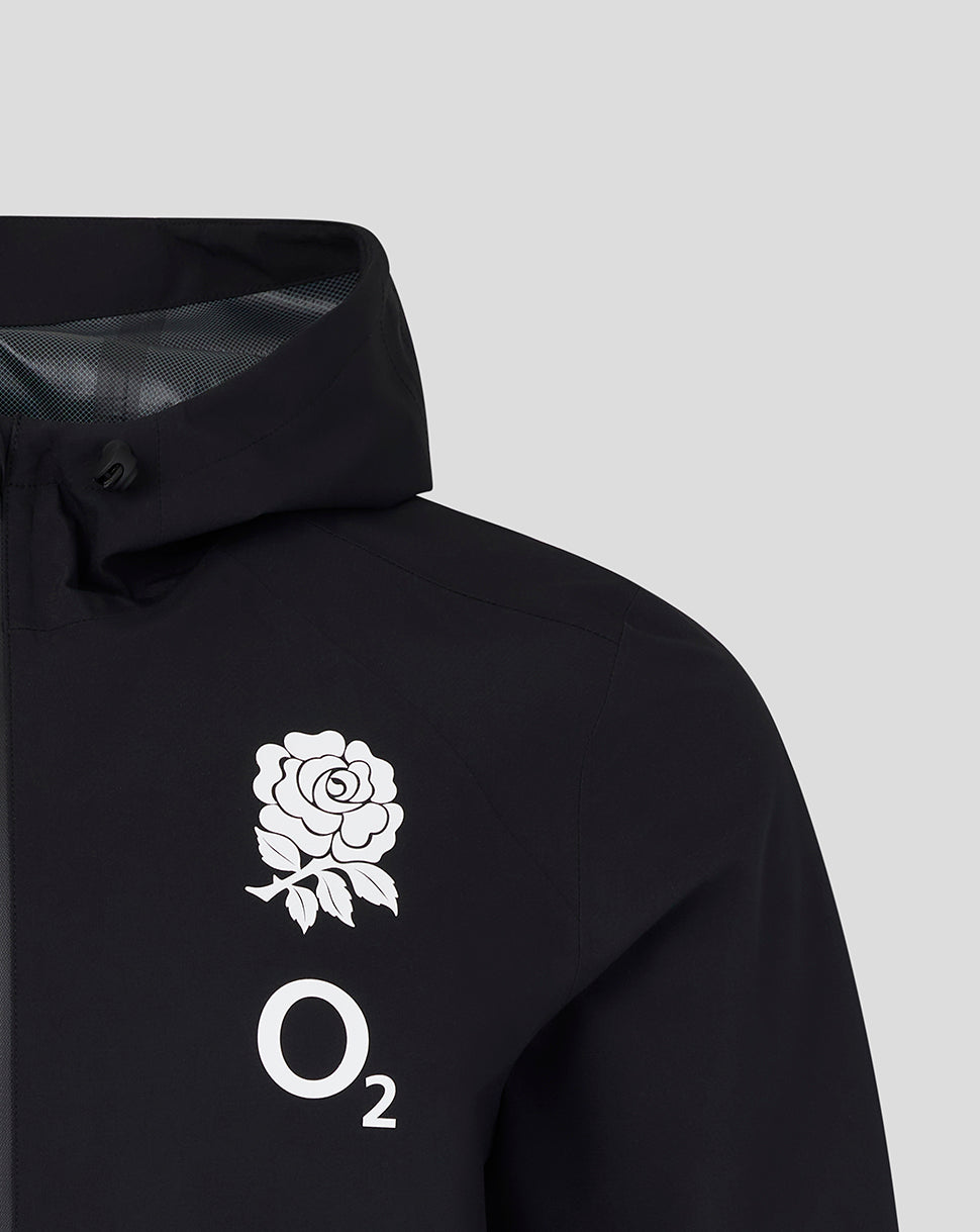 Black jacket with a white rose emblem and 'O2' logo on a gray background