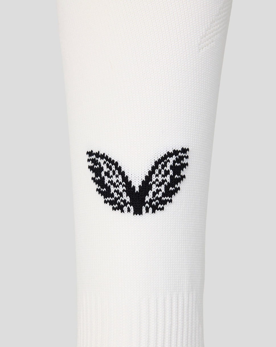 White FC Twente third footless sock close up with Castore logo on calf