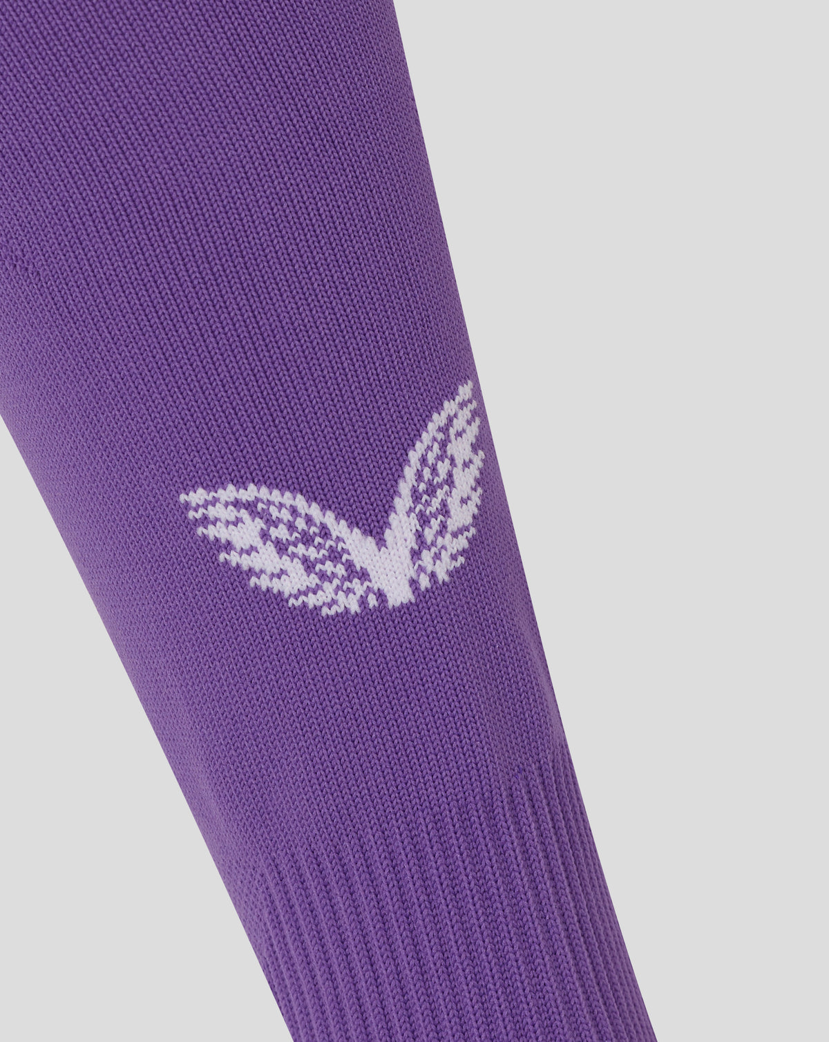 Purple FC Twente goalkeeper footless sock with detailed knit and a white decorative motif around the calf area.