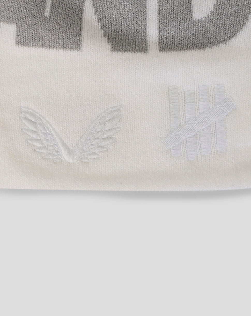 Close-up of a logo with wings on a white background