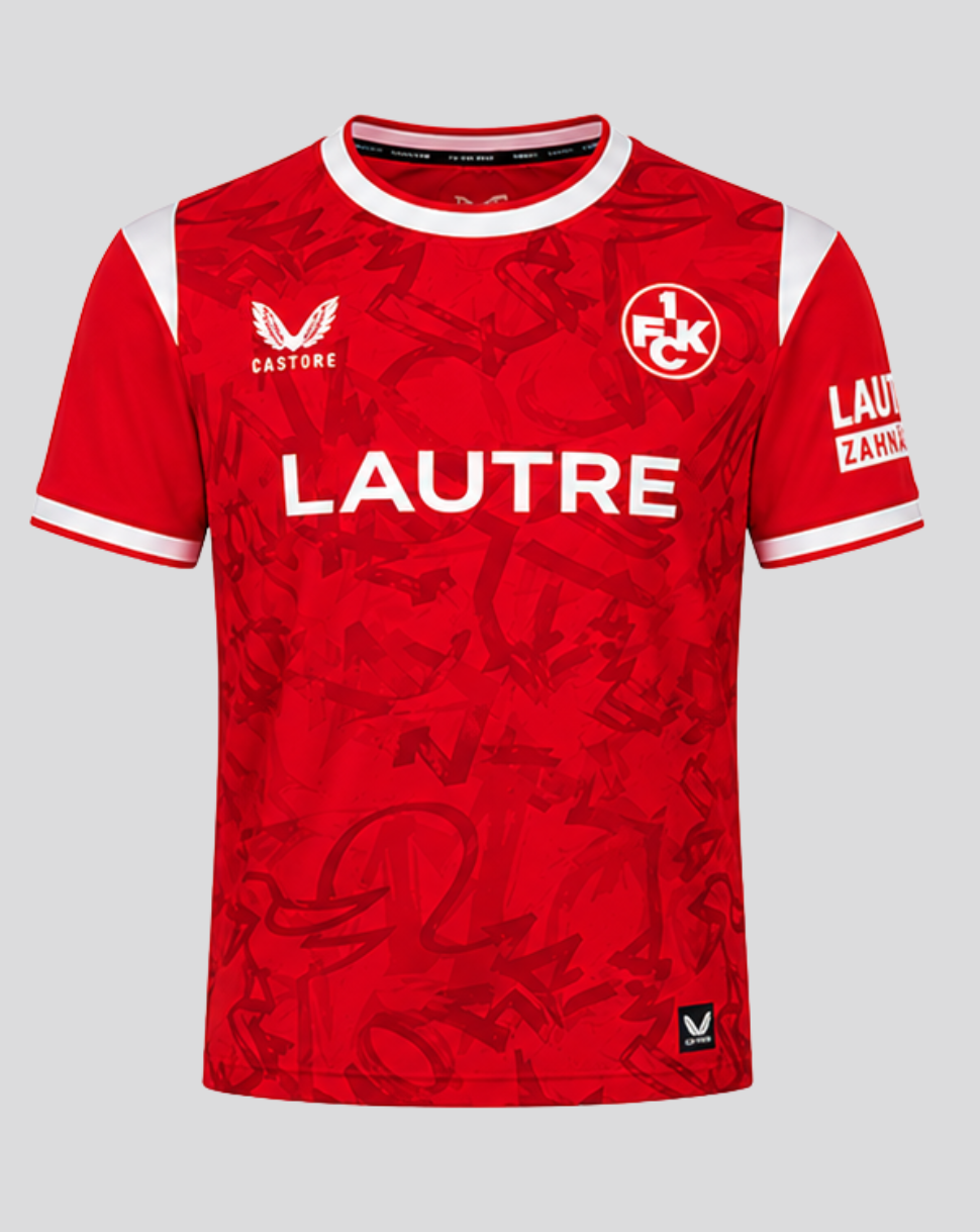 Red FC Kaiserslautern Junior 26/27 home jersey with white collar and crest