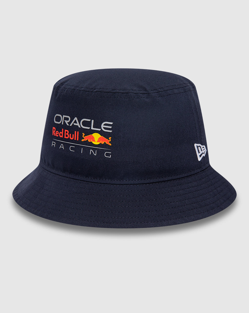 Navy blue Oracle Red Bull Racing unisex team bucket hat with front logo and New Era flag on the left