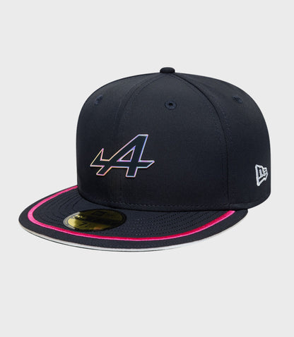 Navy Alpine F1 Team 59FIFTY cap with a colorful gradient Alpine logo on the front panel and pink piping along the brim