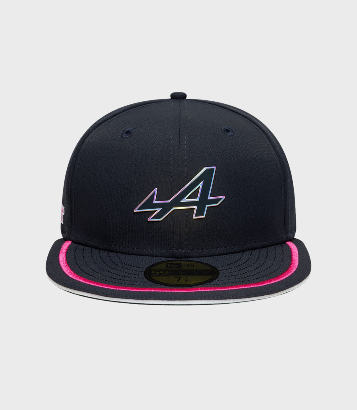 Top view of navy Alpine F1 Team 59FIFTY cap with stitched panels and a button at the crown