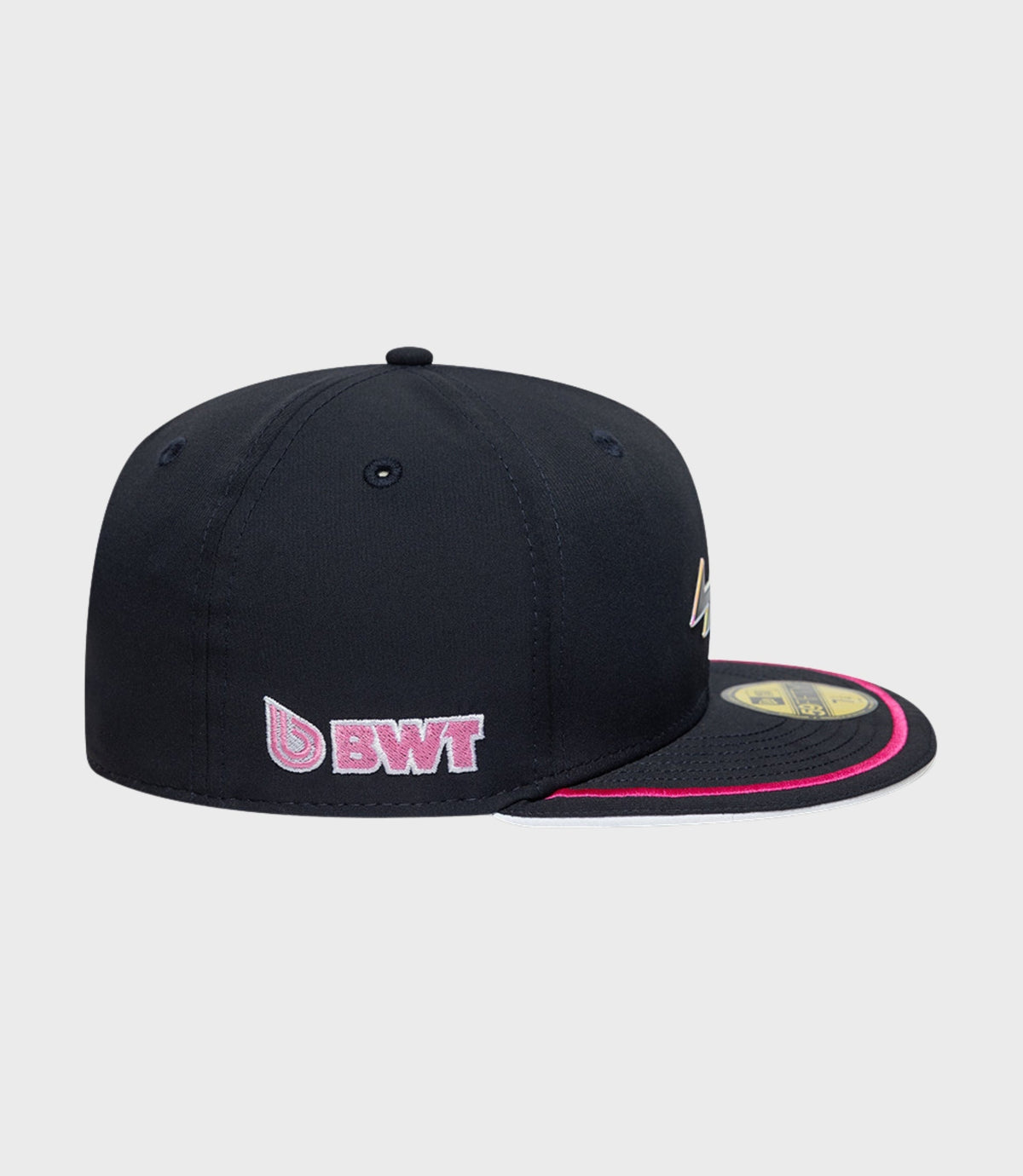 Alpine F1 Team 59Fifty cap in navy with pink-edged brim and BWT logo on the front.