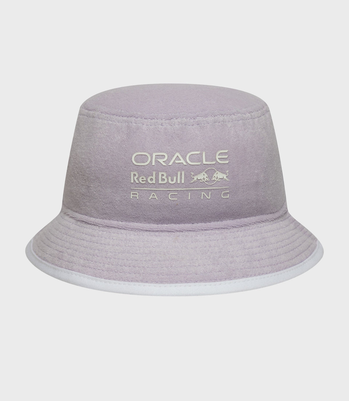 Pastel purple taper bucket hat with velvet crown and Oracle Red Bull Racing branding.