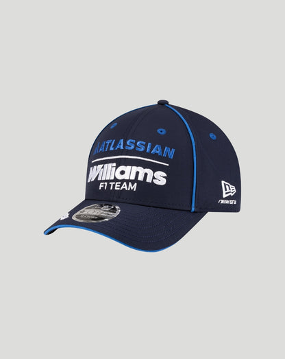 New Era Williams Racing 9Forty navy cap with Atlassian Williams logo on the front blue piping and curved brim.