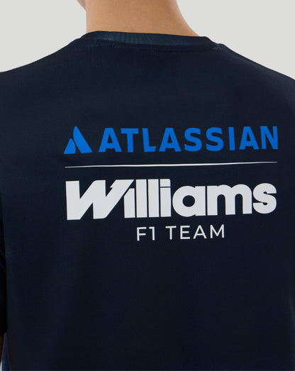Back view of navy Williams F1 Team T shirt with Atlassian branding and Williams F1 Team logo across the back.