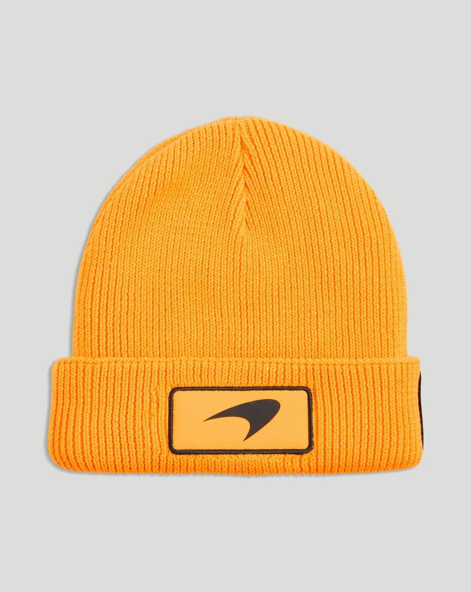 McLaren Team Beanie in papaya orange with folded cuff and logo patch