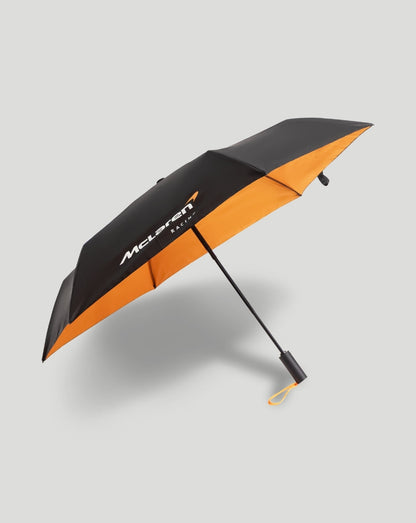 McLaren Racing umbrella in black and orange with automatic opening and orange carry loop on the handle