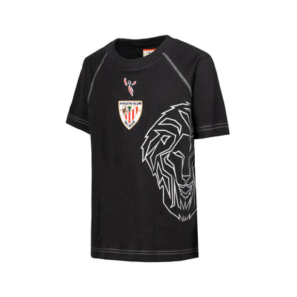 Junior retro black short sleeve shirt with club crest and large lion graphic