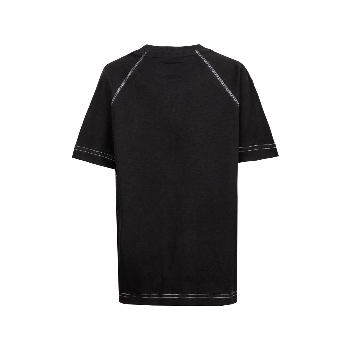 Back view of Athletic Club Junior Retro Short Sleeve Lion Shirt in black with white stitching along the shoulders and hem.
