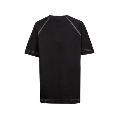 Back view of Athletic Club Junior Retro Short Sleeve Lion Shirt in black with white stitching along the shoulders and hem.