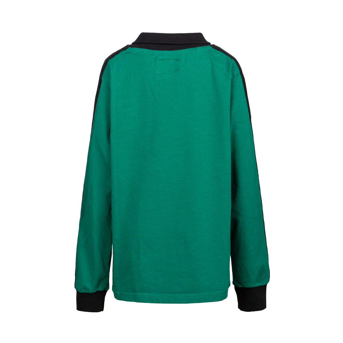Back view of green Athletic Club Junior Retro Long Sleeve Goalkeeper Shirt with black collar and shoulder piping