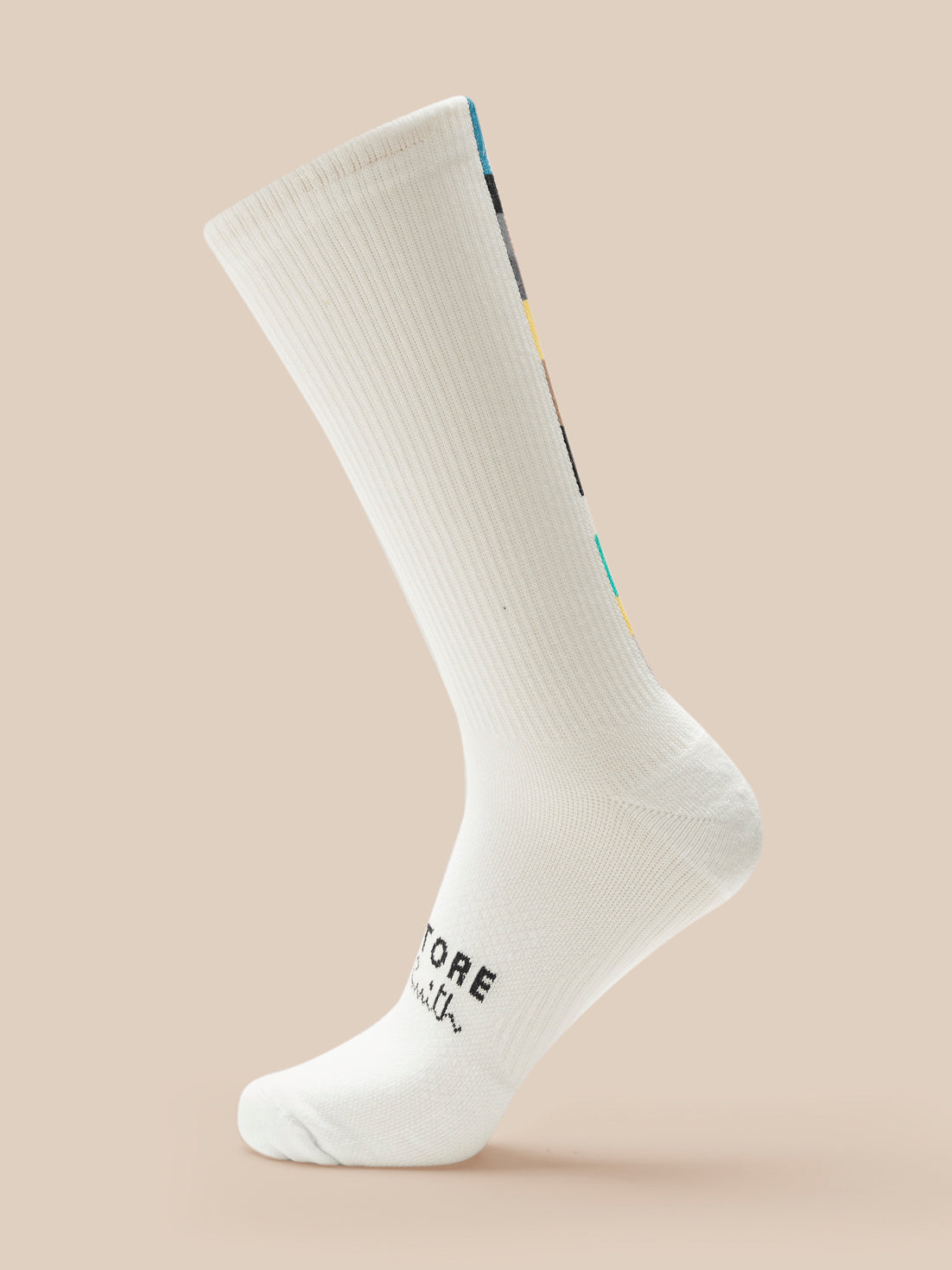 Off white Castore x Paul Smith technical sock with signature multicolor stripe along the side