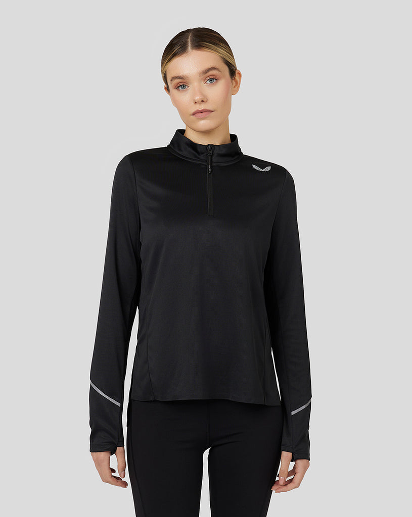 Women’s Light Long Sleeve Breeze Quarter Zip Midlayer Top – Black