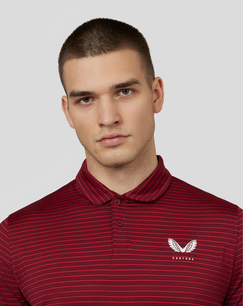 Men’s Golf Short Sleeve Stripe Polo Top - Cabernet/Lava