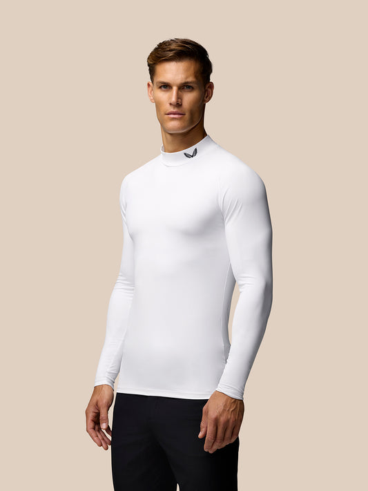 Men's Golf Long Sleeve Mock Neck Base Layer - White