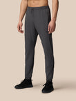 Front view of gunmetal Flex Classic joggers with drawstring waistband and zip pockets