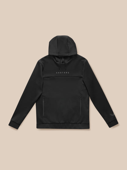 Full body view of model wearing black Flex Lifestyle Hoodie and matching joggers