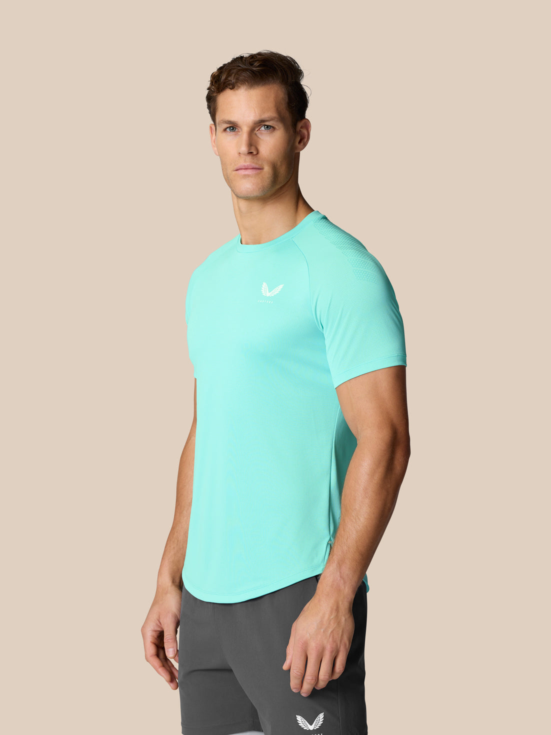 Flow Training Muscle Grip T-Shirt - Light Aqua - Light Aqua/White
