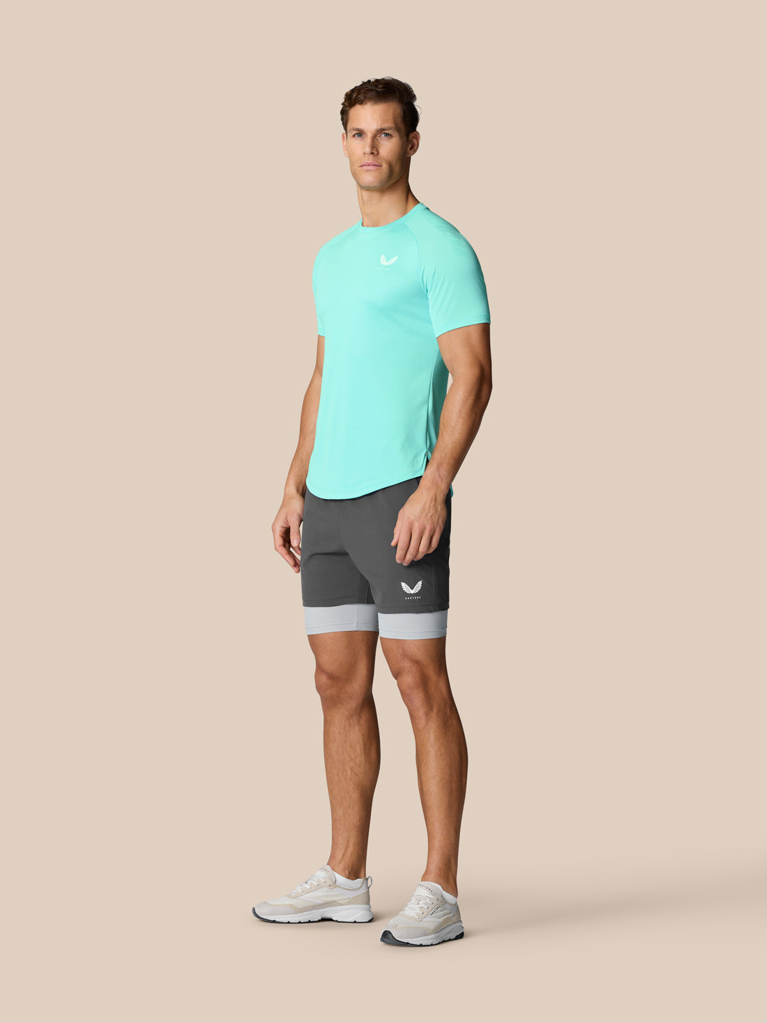 Flow Training Muscle Grip T-Shirt - Light Aqua - Light Aqua/White