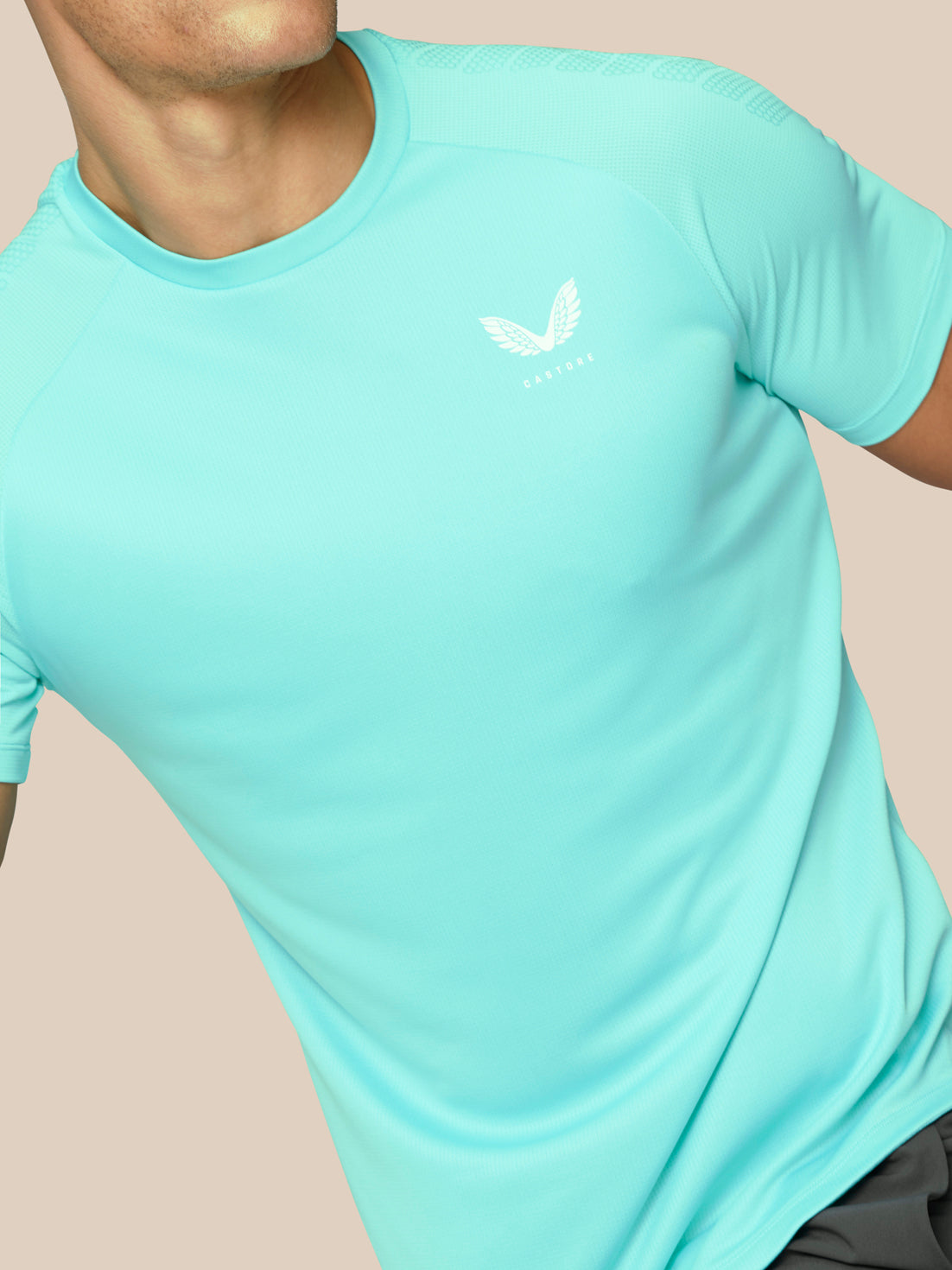 Flow Training Muscle Grip T-Shirt - Light Aqua - Light Aqua/White