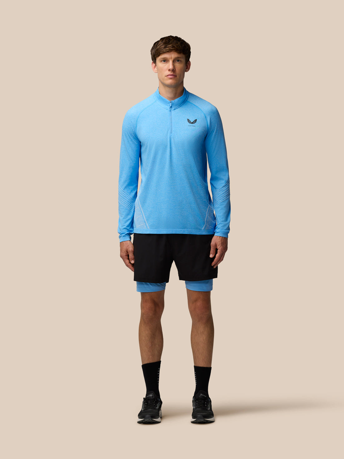 Flow Seamless Quarter Zip Long Sleeve Top - Cool Blue/Black - Cool Blue/Black