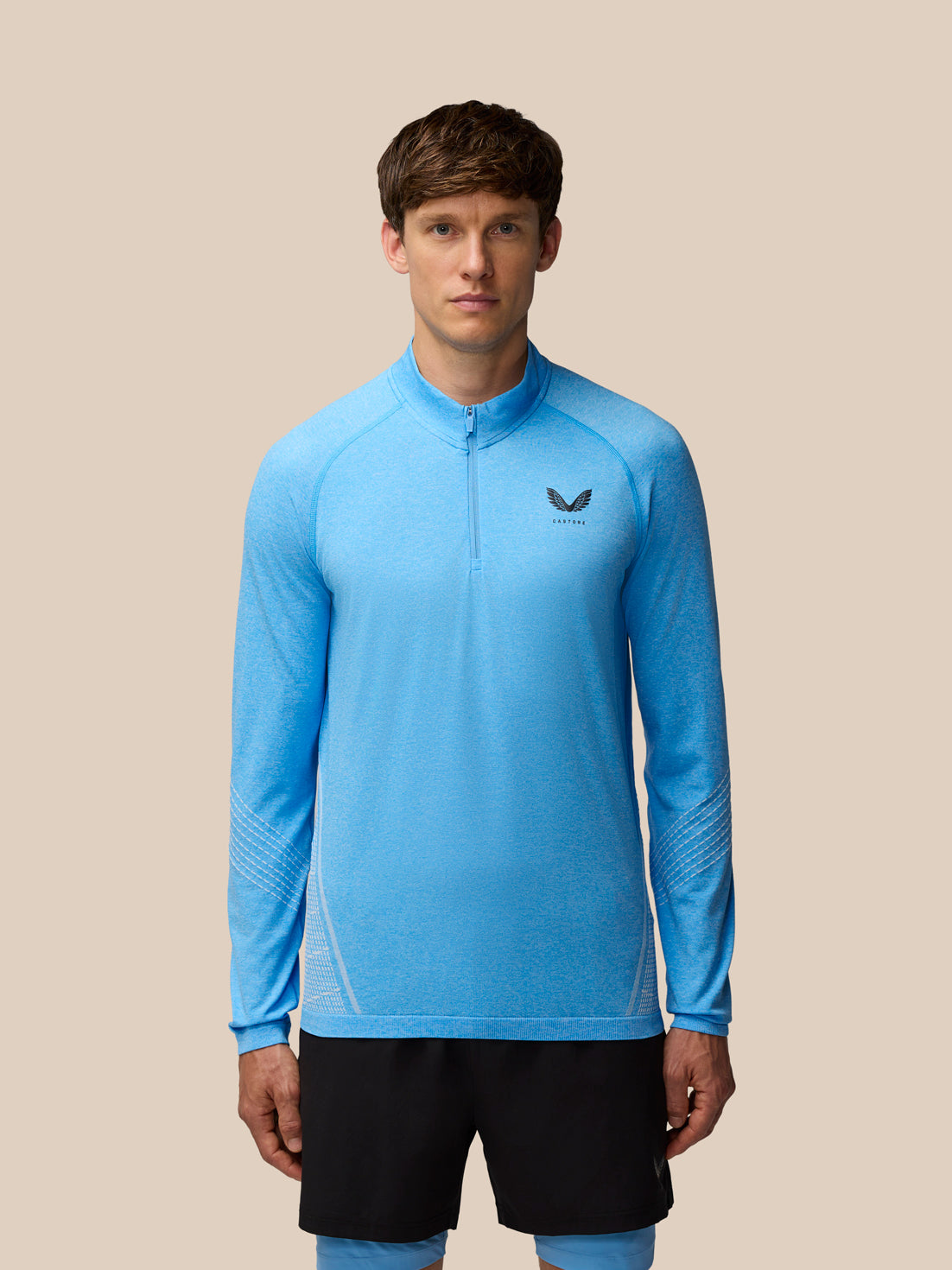 Flow Seamless Quarter Zip Long Sleeve Top - Cool Blue/Black - Cool Blue/Black