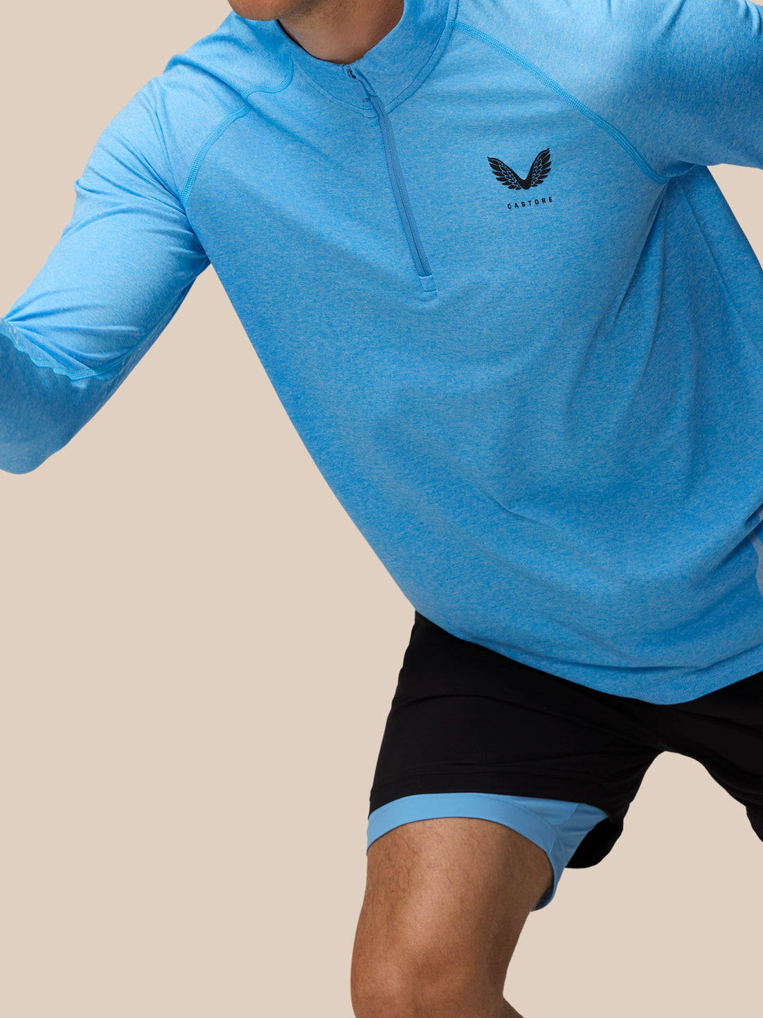 Flow Seamless Quarter Zip Long Sleeve Top - Cool Blue/Black - Cool Blue/Black