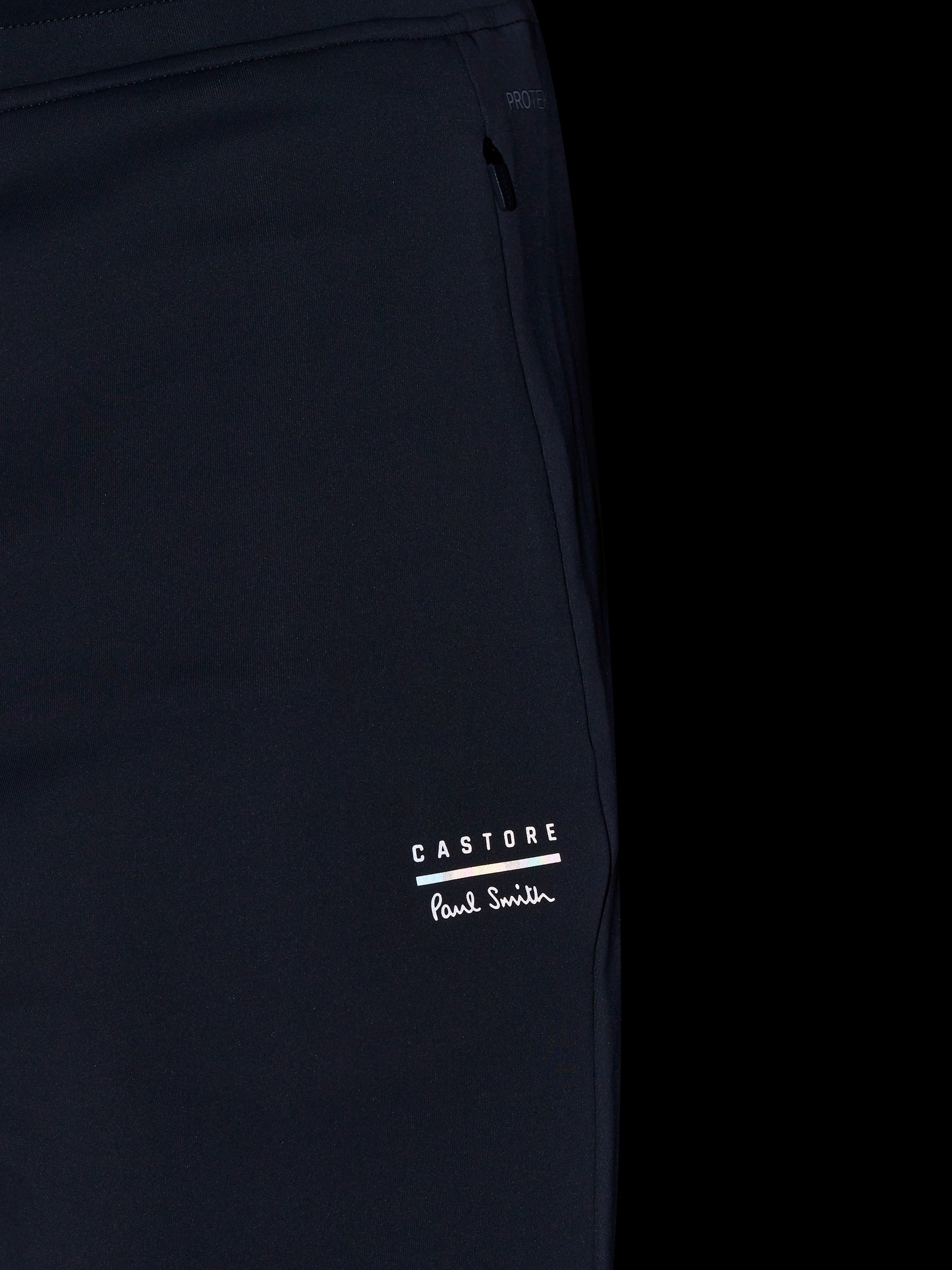 Castore and Paul Smith logos on grey joggers
