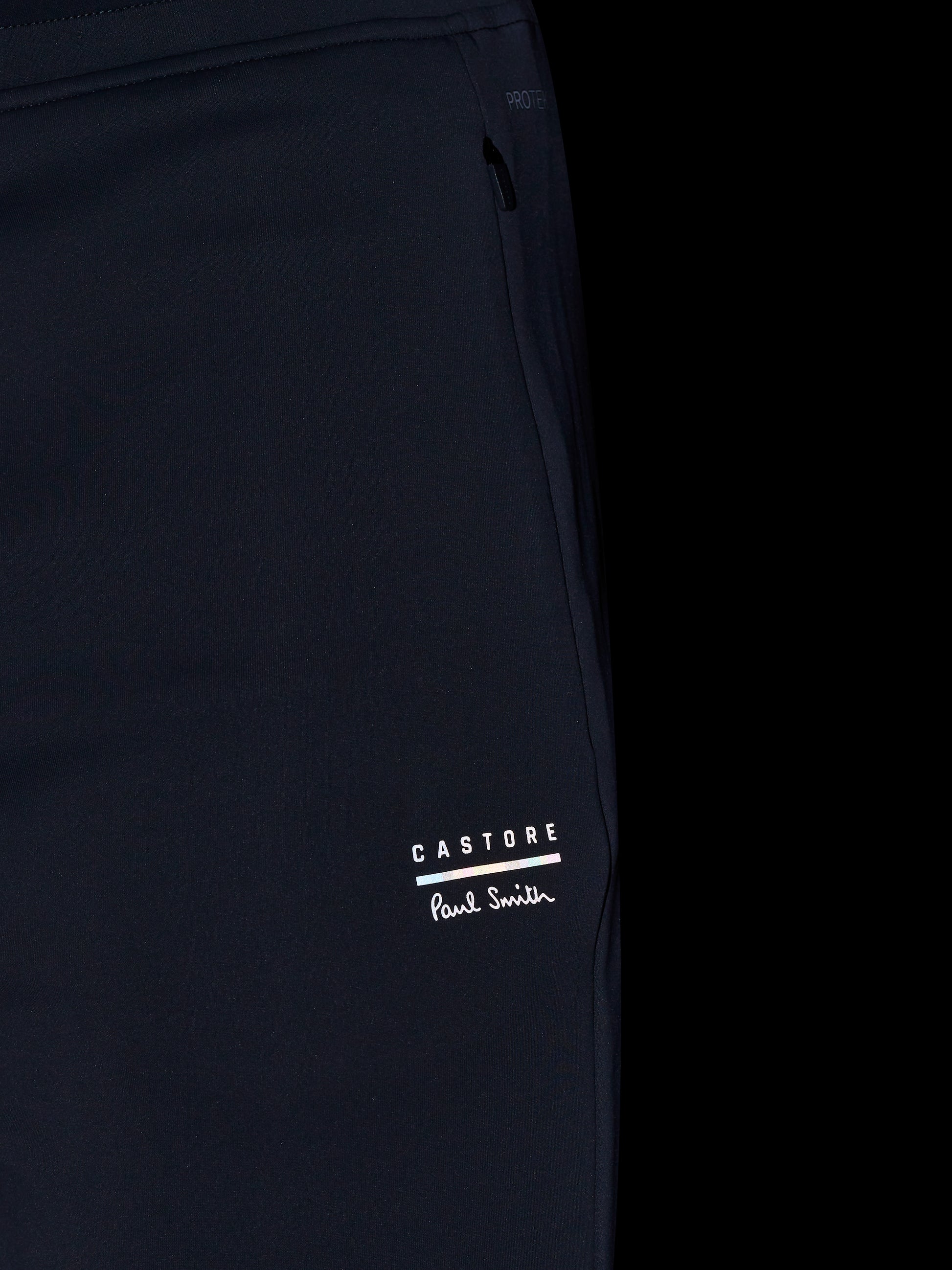 Castore and Paul Smith logos on grey joggers