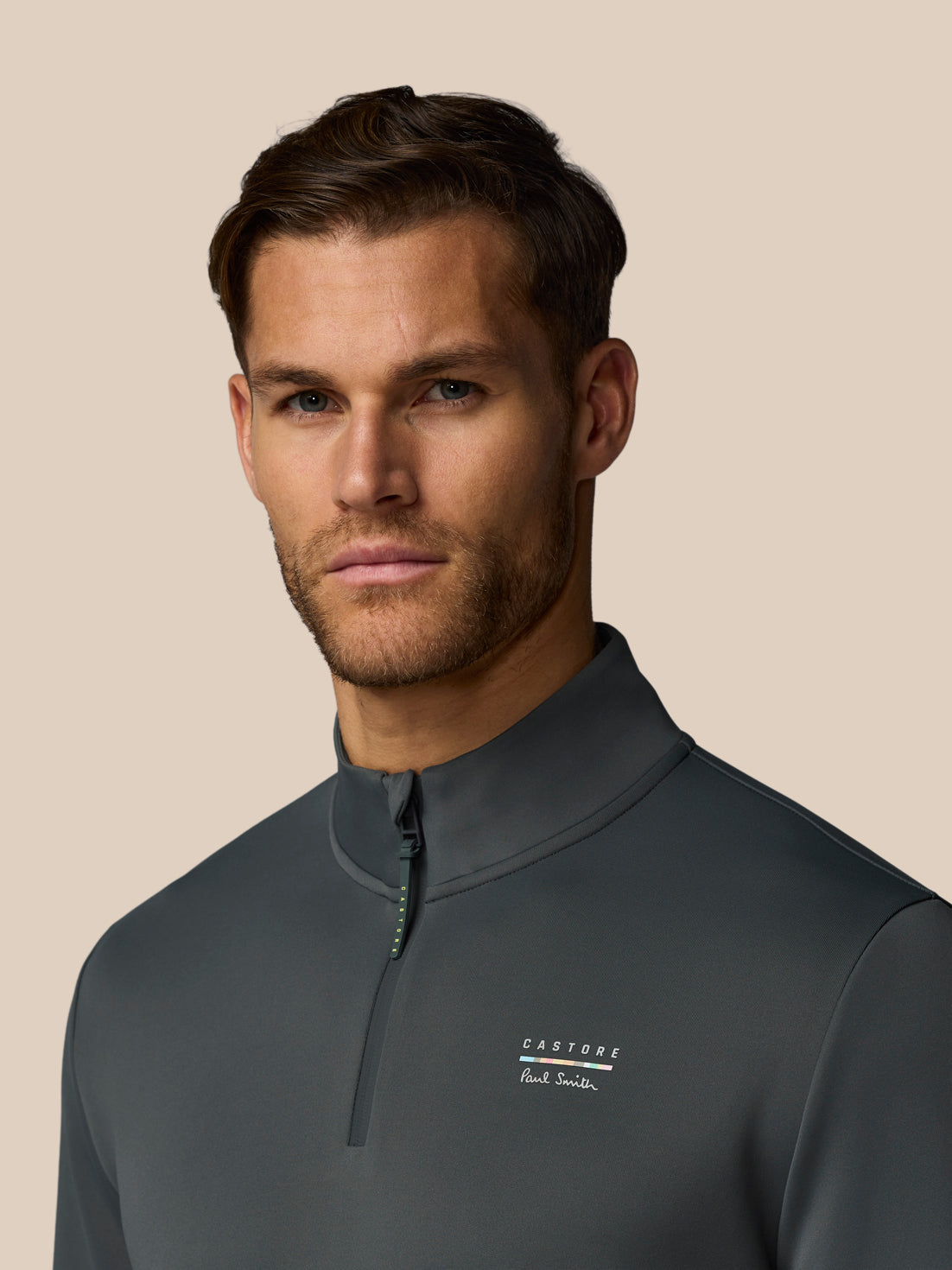 Men's x Paul Smith Technical Quarter Zip Top - Charcoal – Castore