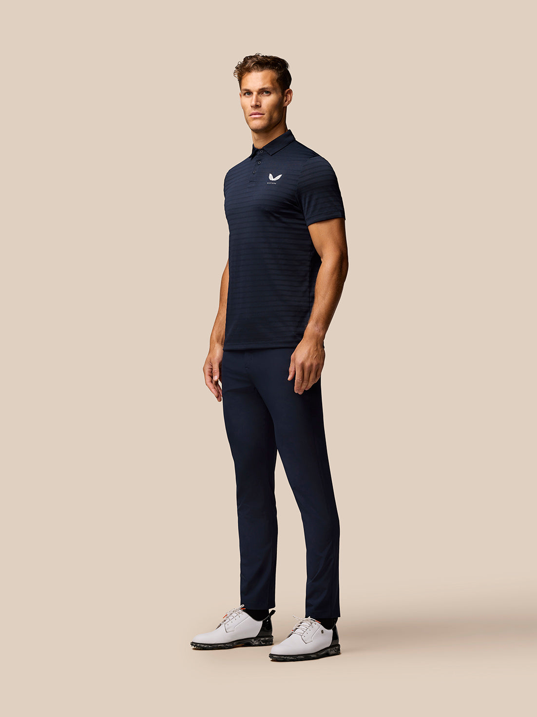 Golf Pinnacle Pique Stripe Polo - Navy - Navy/White