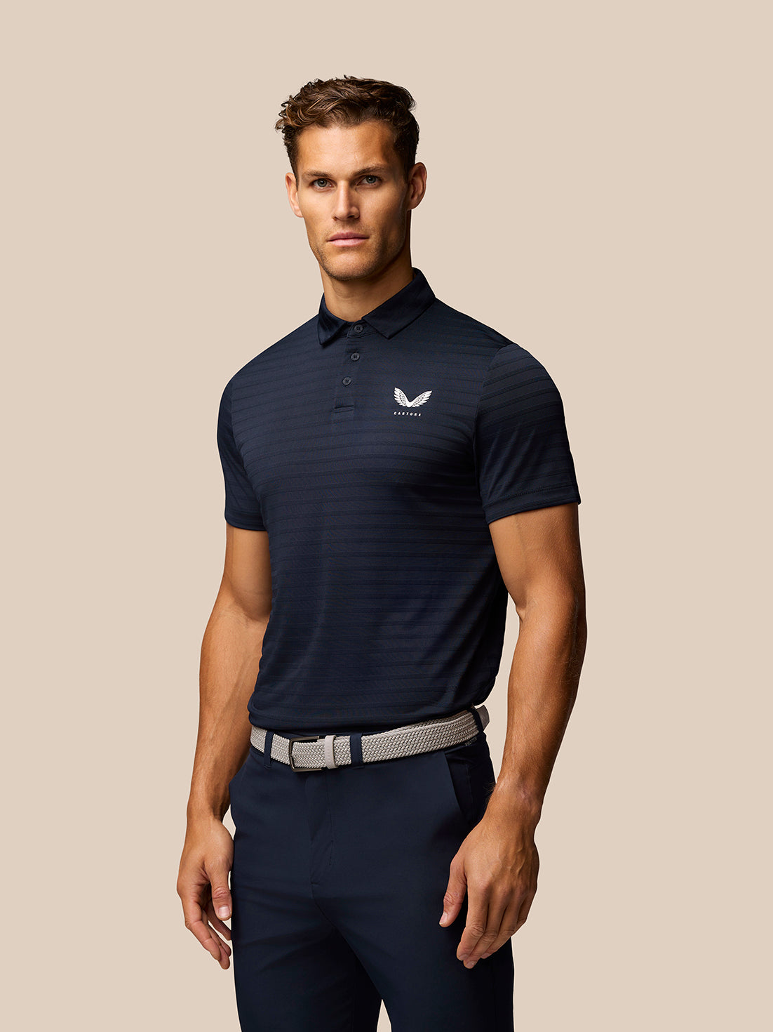 Golf Pinnacle Pique Stripe Polo - Navy - Navy/White