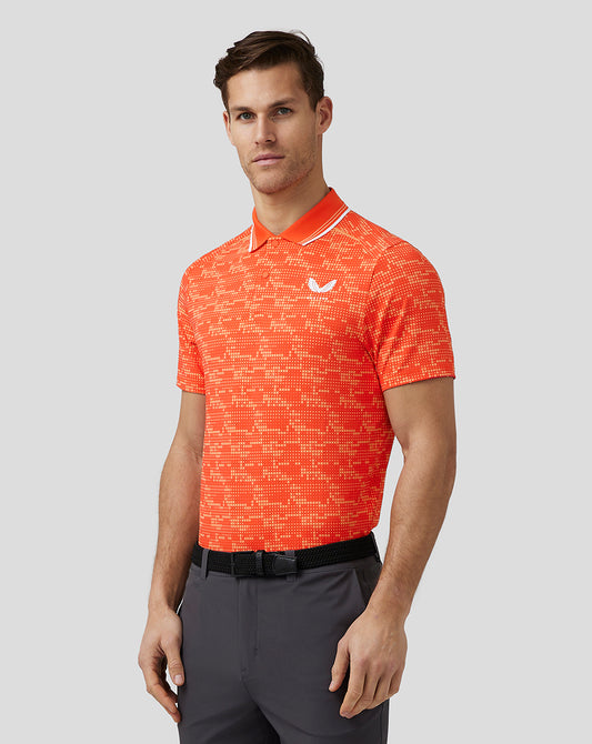 Men’s Golf Printed Tech Polo - Deep Orange