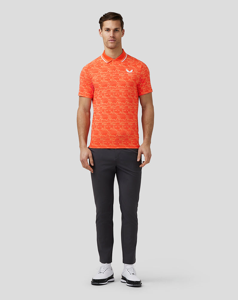 Men’s Golf Printed Tech Polo - Deep Orange