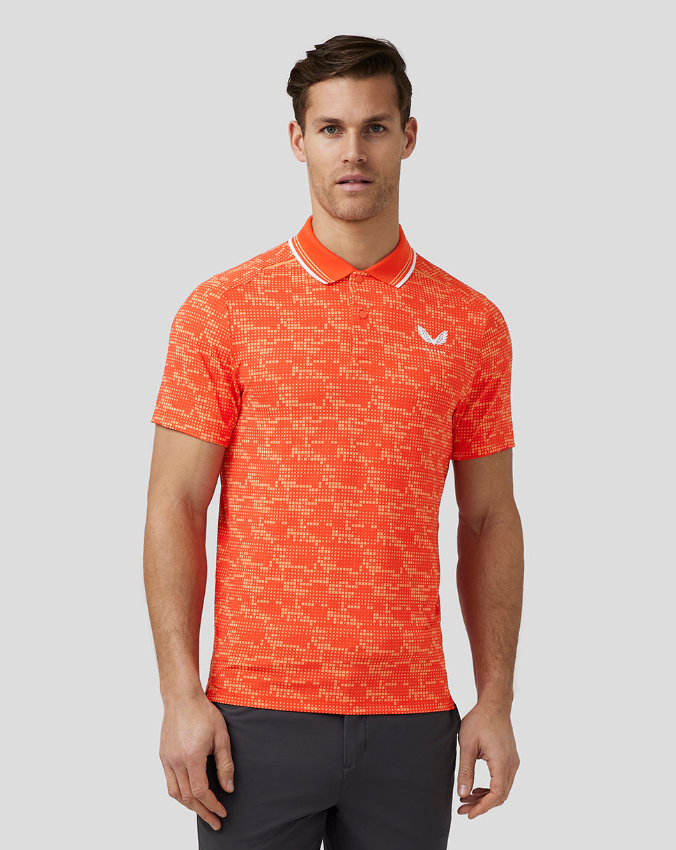 Men’s Golf Printed Tech Polo - Deep Orange