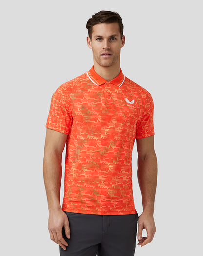 Men’s Golf Printed Tech Polo - Deep Orange